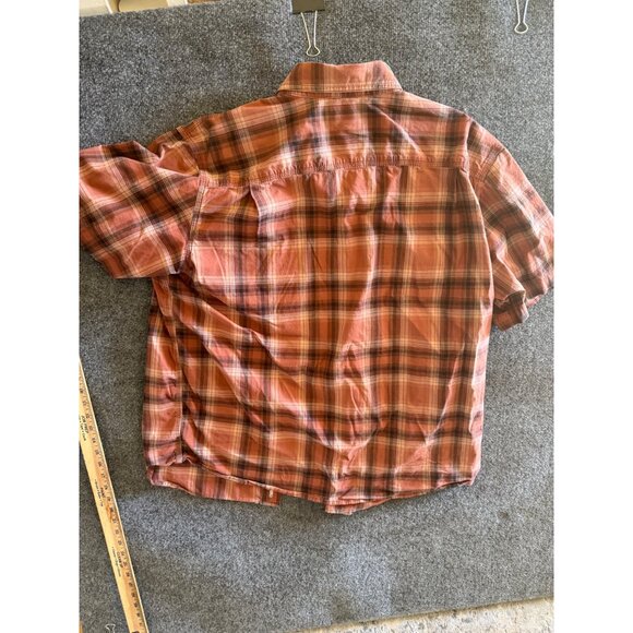 Carhartt Mens 2XL Relaxed Fit Plaid Short-Sleeve Button-Up Shirt Orange/Brown - Picture 9 of 10